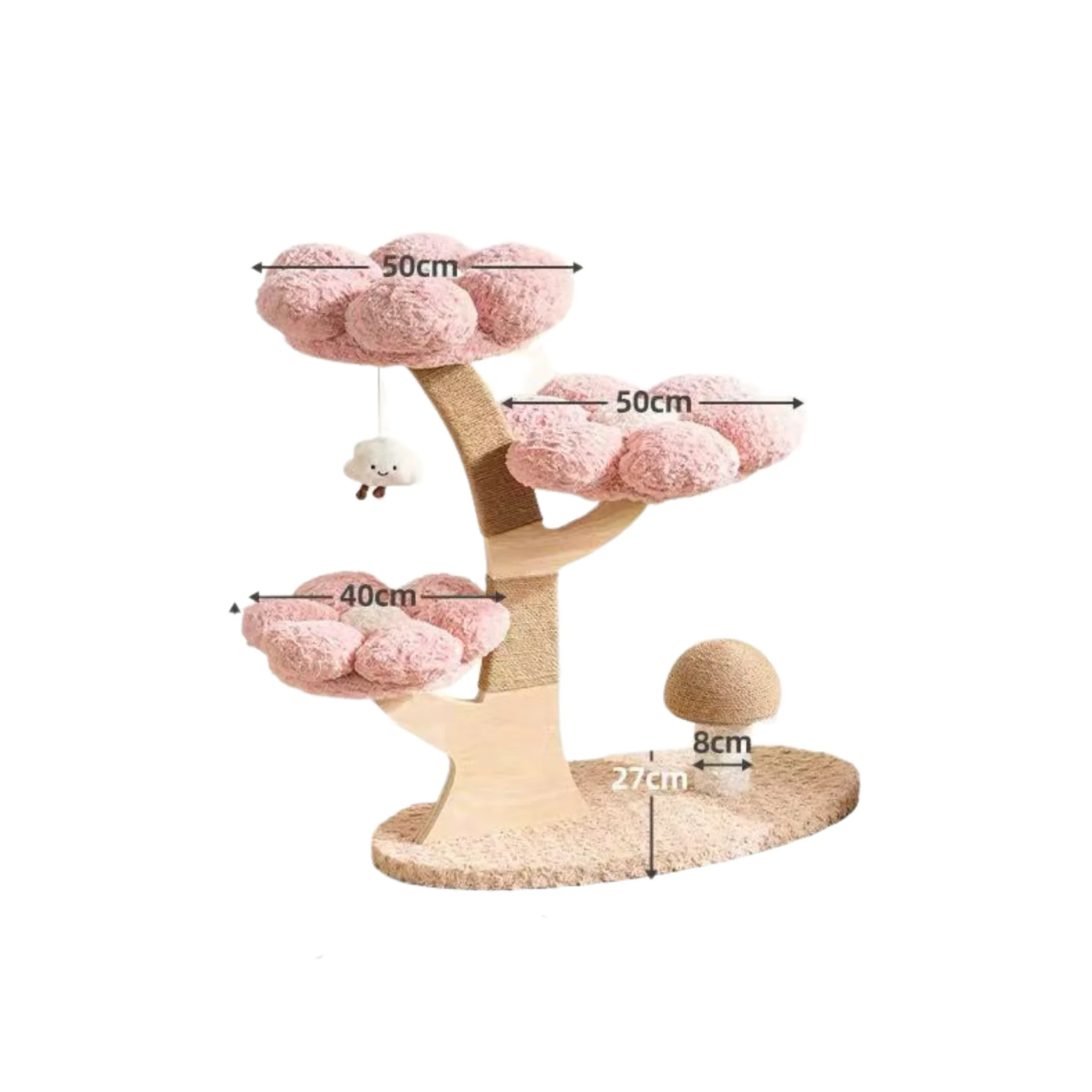 ADS PET Flower Series Pink Cat Tree – 3-Tier with Sisal Scratching Post - Image 3
