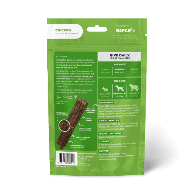 Bell & Bone Dental Stick Chicken, Mint, Seaweed Dog Treat 7 Pack - Image 4
