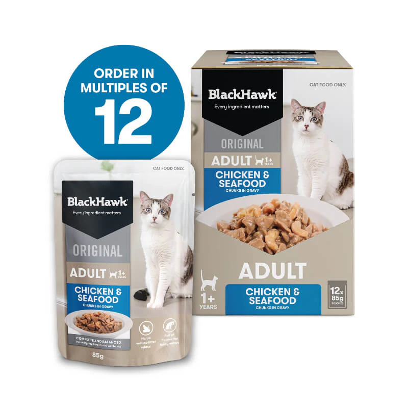 Black Hawk Chicken and Seafood Gravy Adult Wet Cat Food 85G x 12