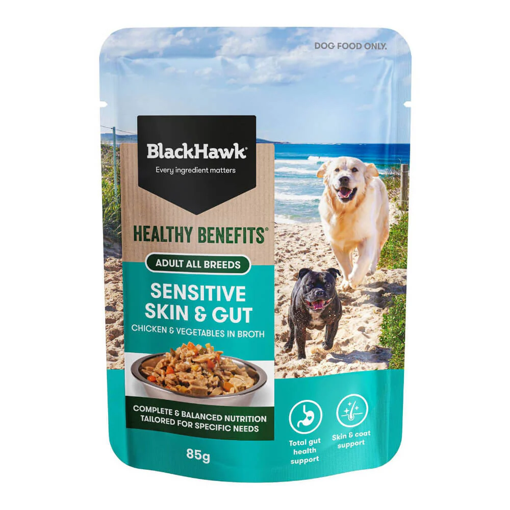 BLACK HAWK Healthy Benefits Sensitive Skin And Gut Wet Dog Food Pouches 85G x 12 - Image 3