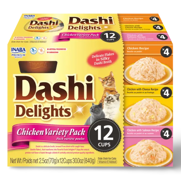 INABA Dashi Delights Cup Chicken Variety Cat Treats 12Pack