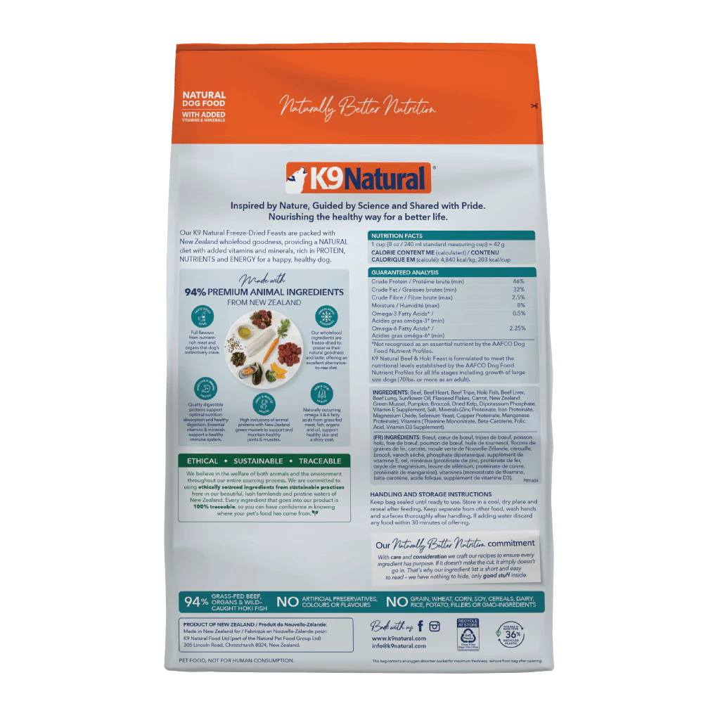 K9 Natural Hoki And Beef Freeze Dried Dog Food 3.6KG - Image 2